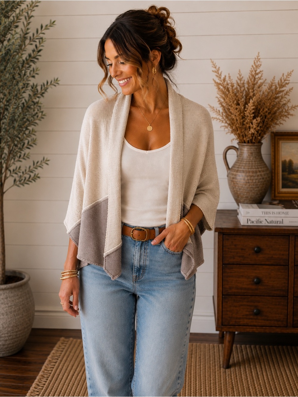 Lovestitch | Colorblock Knit Cardigan | Sweater Shawl | Small / Medium